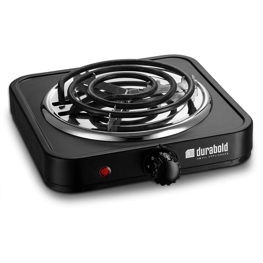 Single Electric Burner 1000W Portable Hot Plate Cast-Iron 7in by Durabold  USA, Black
